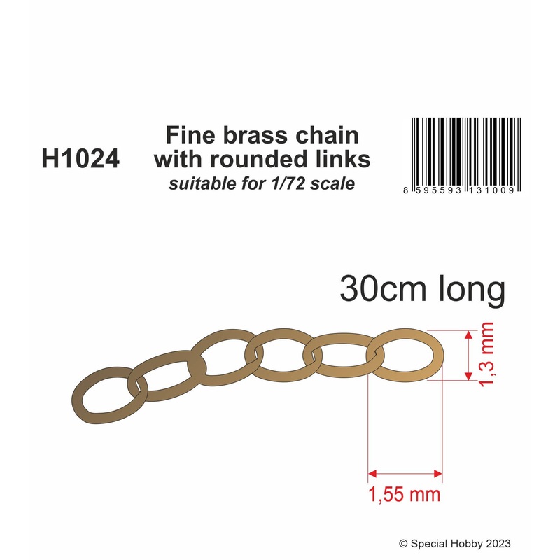 Fine brass chain with rounded links - suitable for 1/72 scale