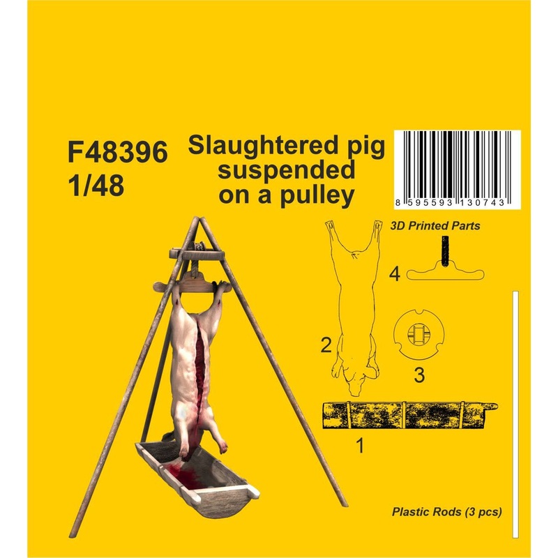 1/48 Slaughtered pig suspended on a pulley