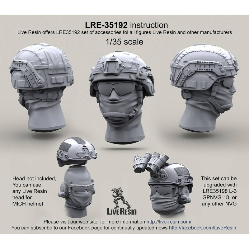 1/35 Covered MICH 2000 helmet w/Helmet Rail System & Norotos Universal NVG