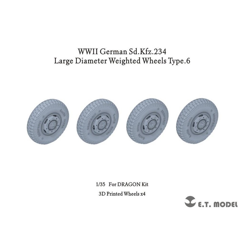 1/35 WW.II German d.Kfz.234 Large Diameter Weighted Wheels Type.6 (3D for Dragon)
