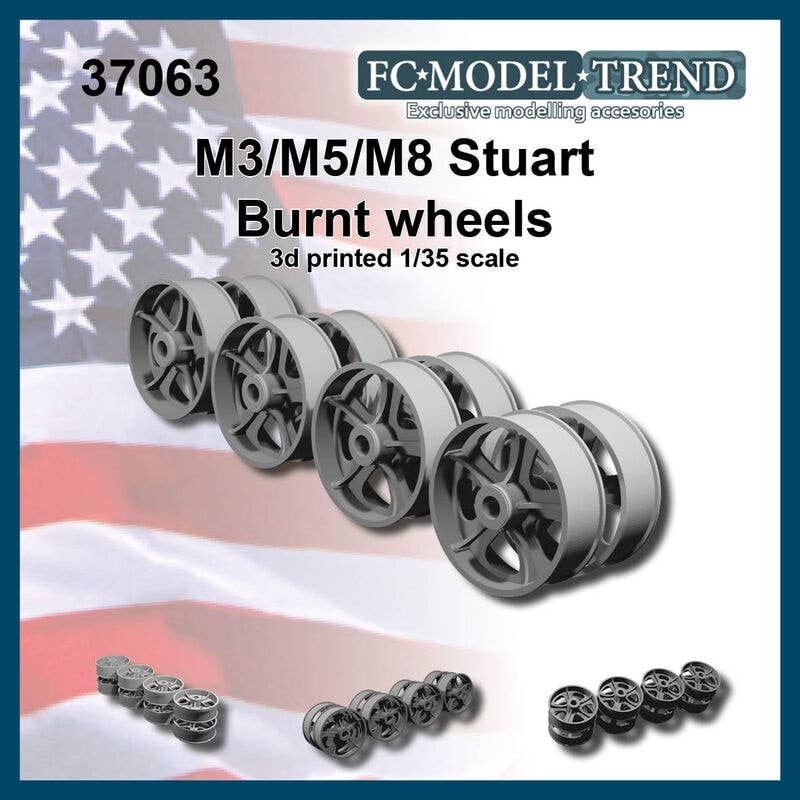 1/35 WWII American M3/M5 Stuart / M8 HMC Burnt Out Open Spoke Wheel Set (1 Car)