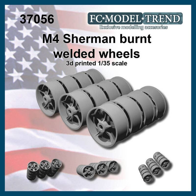 1/35 WWII American M4 Sherman Burnt Out Open Spoke Wheel Set (1 Car)