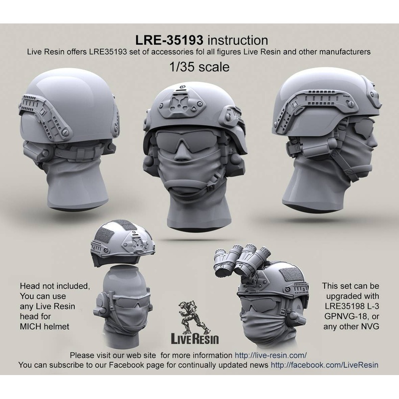 1/35 Uncovered MICH 2000 Helmet w/ Helmet Rail System & Norotos Universal NVG