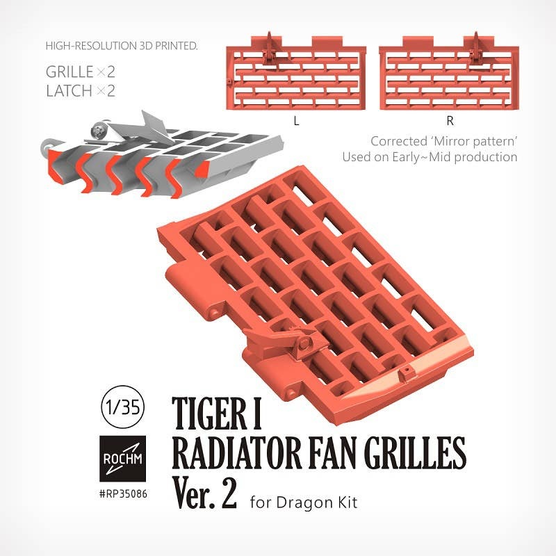 1/35 WWII German Tiger I Heavy Tank Early/Middle Radiator Fan Grill Set Ver.2 (for Dragon)