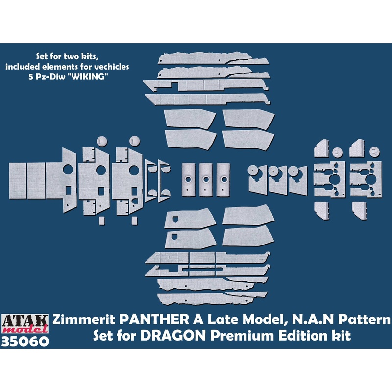 1/35 WWII Germany Panther A Type Late Production MAN Zimmerit Set for 5th Armored Division "Viking" (for Dragon 2 Cars Included)