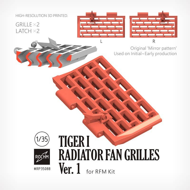 1/35 WWII German Tiger I Heavy Tank Very Early Type/Early Type Radiator Fan Grill Set Ver.1 (for Rye Field Model)