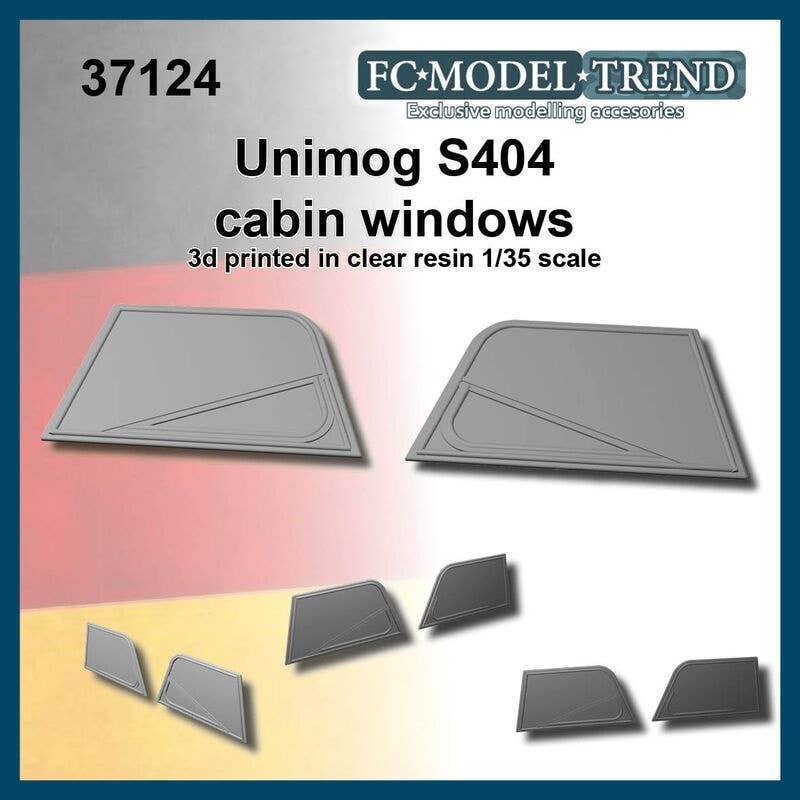 1/35 Current Use German Unimog S404 Military Truck Cab Left and Right Windows (for 1 car)