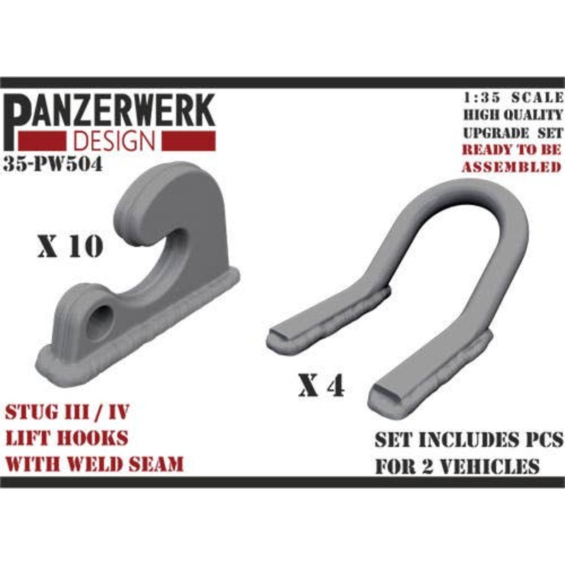 1/35 Welded-on Lifting Hooks for the Ausf. III and Ausf. IV, 2 types, 14 pieces