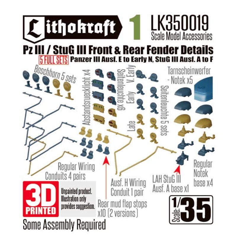 1/35 Pz III / StuG III Front & Rear Fender Details (5 full sets)