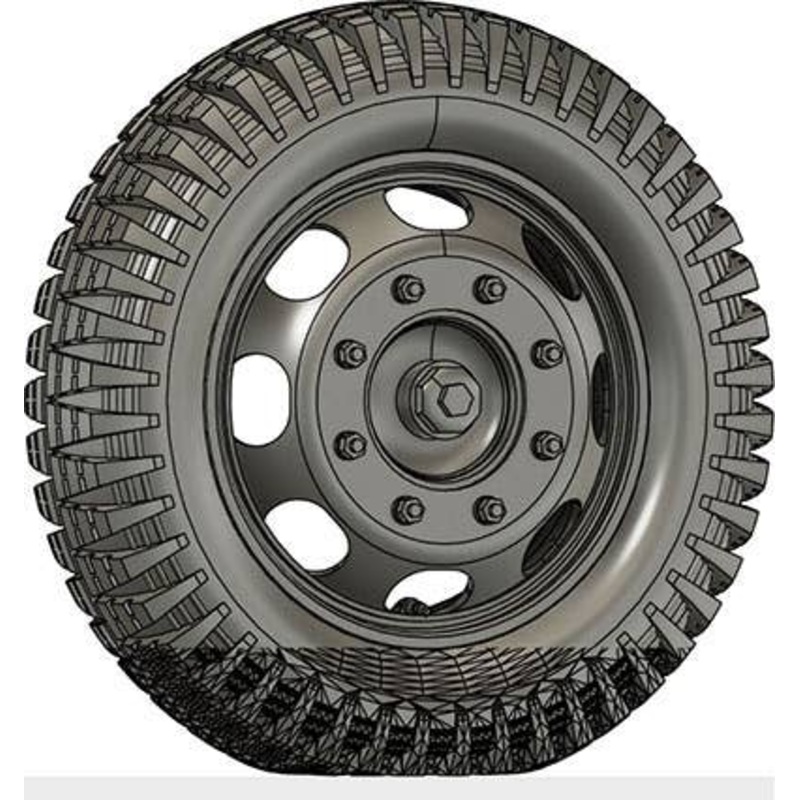 1/35 3t 4x2 Truck Late Model Wheel Set (Self-Weight Deformable Tire) For Company D, V-Shaped Tread (For 1 Vehicle Including Spare)