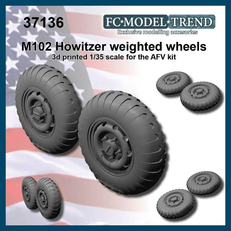 1/35 Current Use USA M102 105mm Howitzer Self-weight Deformation Tire Wheel (2pcs/for AFV Club)