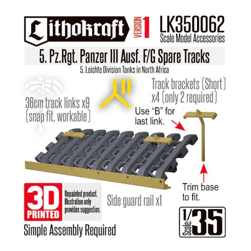 1/35 WWII German Panzer III Ausf. F/G Spare Track Rack 5th Panzer Regiment Version 1