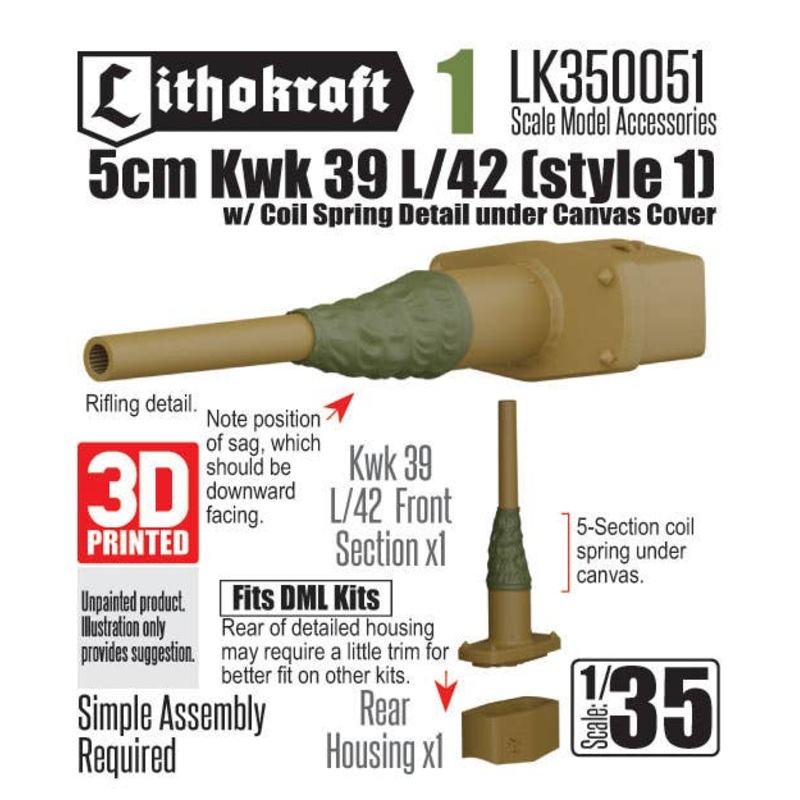 1/35 5cm Kwk 39 L/42 w/ Canvas & 5-section Coil Spring Detail (Style 1) (for Dragon Model)