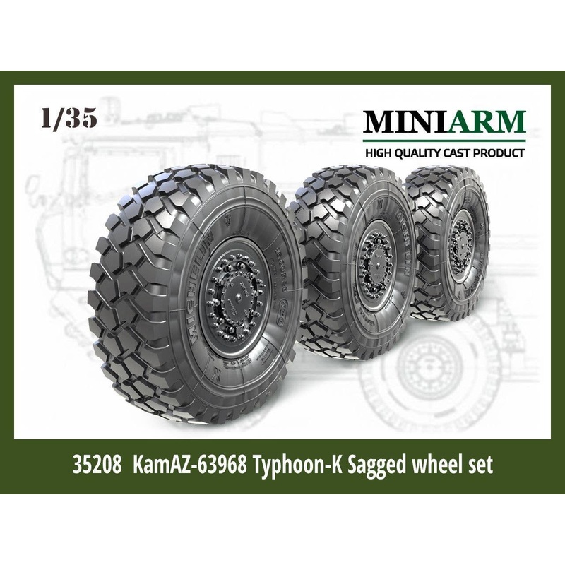 1/35 Current Russian Armed Forces Kamaz-63968 Typhoon-K Self-Weight Deformed Tire Set 6 Pieces For Zvezda / Takom