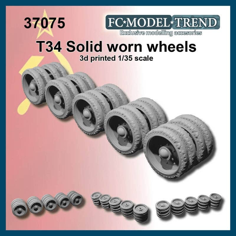 1/35 WWII Russian / Soviet T-34 Tank Worn Dish Wheel Set (1 Car)