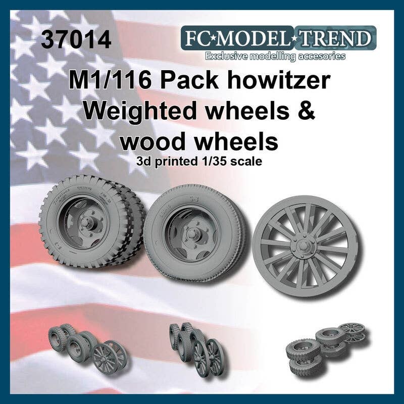 1/35 WWII USA M1 / M116 75mm Howitzer Puckhauser Wheel Set Weight Deformation Tire / Wooden Wheel