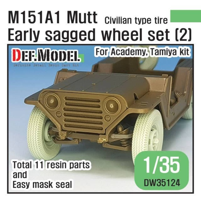 1/35 Vietnam War US Army M151A1 Early Model Self-Weight Deformed Tire Set 2 Radial Tire Specification F with Suspension Parts (for Tamiya / Academy)