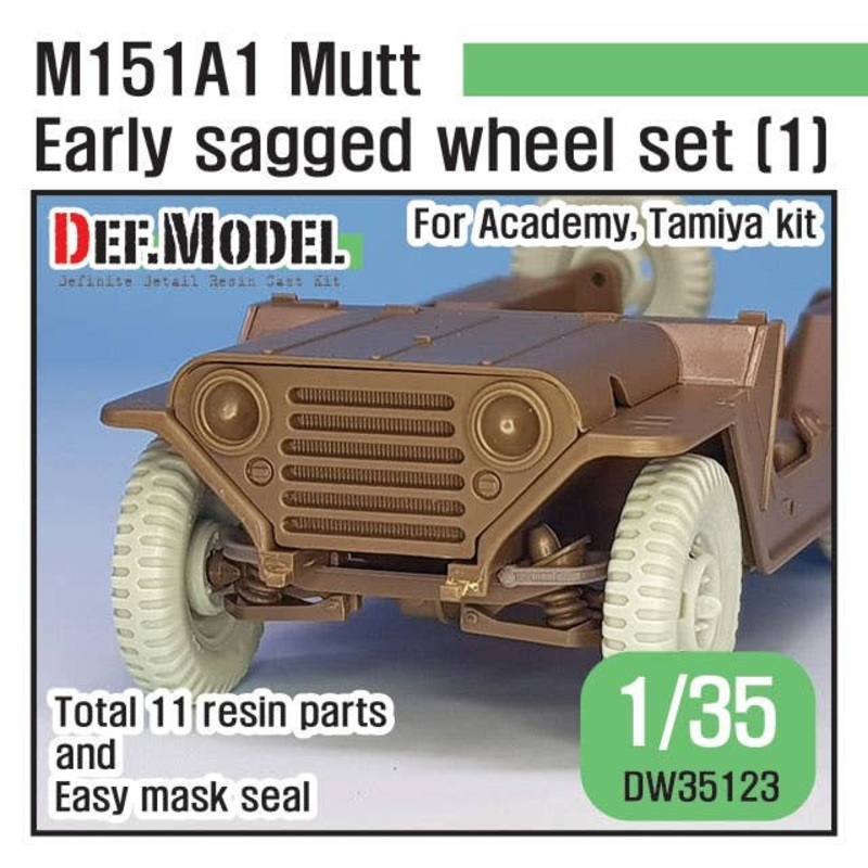 1/35 Vietnam War US Army M151A1 Early Type Self-Weight Deformation Tire Set 1 Block Tire Specification F With Suspension Parts (for Tamiya / Academy)