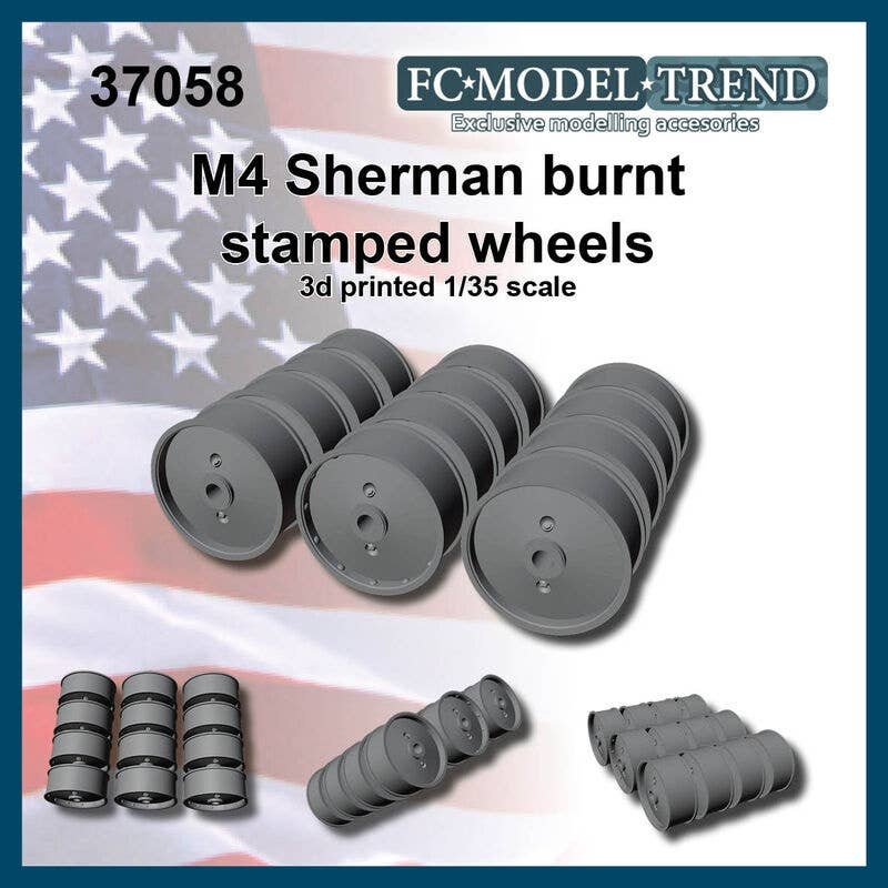 1/35 WWII American M4 Sherman Burnt out Danish wheel set (1 Car)