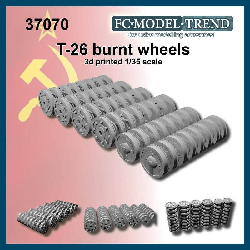 1/35 WWII Russian / Soviet T-26 Light Tank and Derivative Vehicle Burnt Wheel Set (1 Car)
