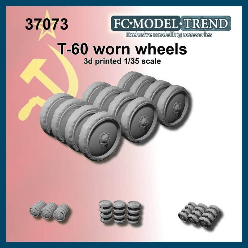 1/35 WWII Russian / Soviet T-60 Light Tank / SU-76 Self-Propelled Gun Worn Wheel Set (1 Car)