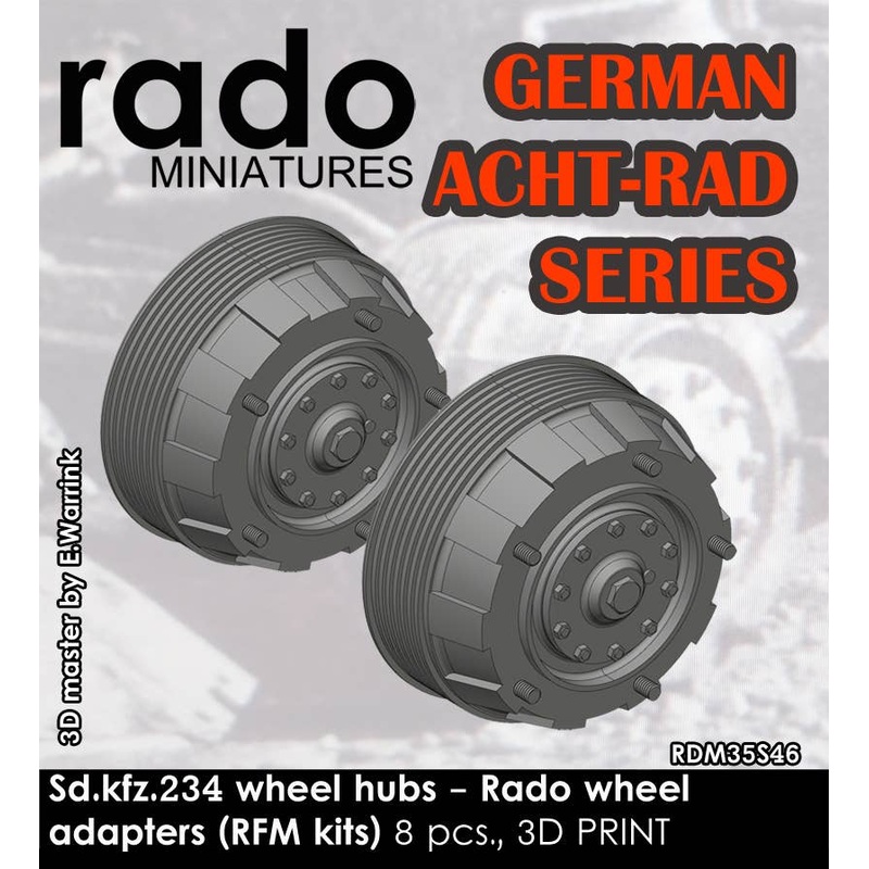 1/35 German Acht-Rad Series Sd.kfz.234 wheel hubs - Rado wheel adapters (8 pcs, for RFM kits)