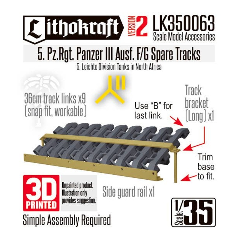 1/35 WWII German Panzer III Ausf. F/G Spare Track Rack 5th Panzer Regiment Version 2