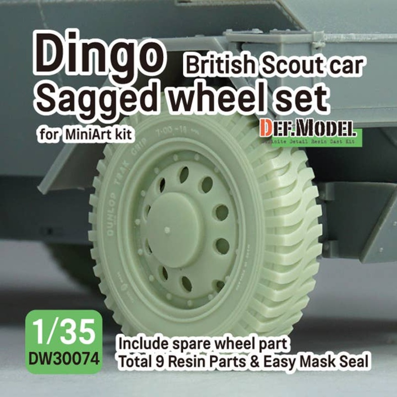 1/35 WW2 British Scout car Dingo Sagged wheel set - included spare wheel (for MiniArt)