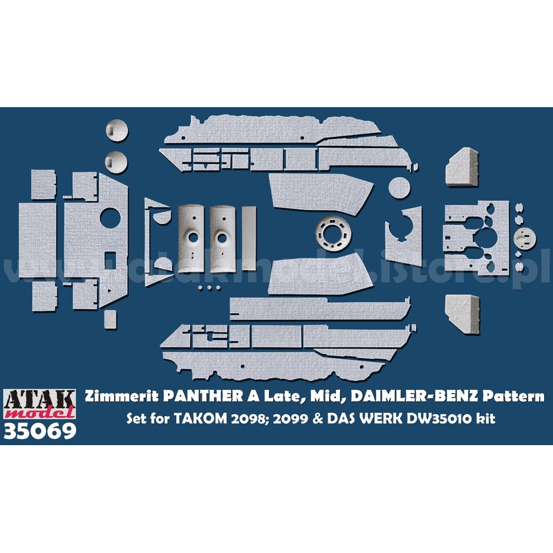 1/35 WWII Germany Panther A-Type Early/Mid/Late Zimmerit Set for Daimler-Benz (for Takom 2098 / 2099 / Das Werk DW35010)