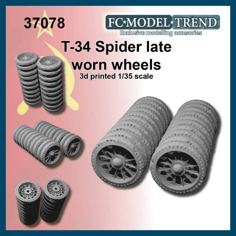 1/35 WWII Russian / Soviet T-34 Tank Worn Spider Type Late Wheel Set (1 Car)