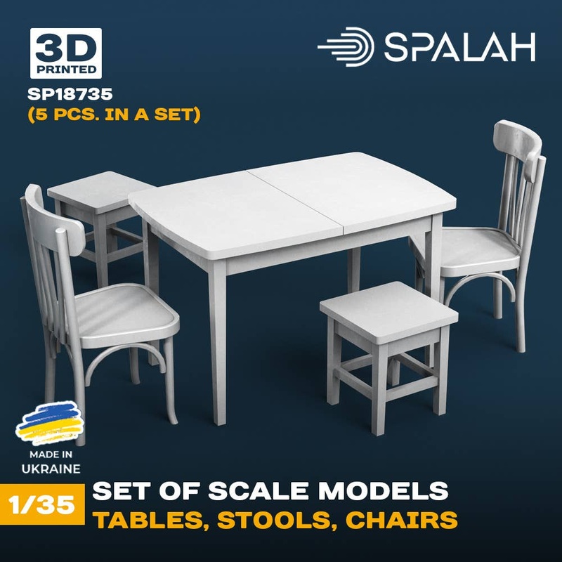 1/35 Set of scale models Table with stools and chairs, (5 pcs)