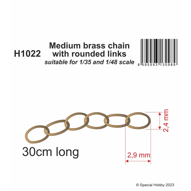 Medium brass chain with rounded links - suitable for 1/35 and 1/48 scale