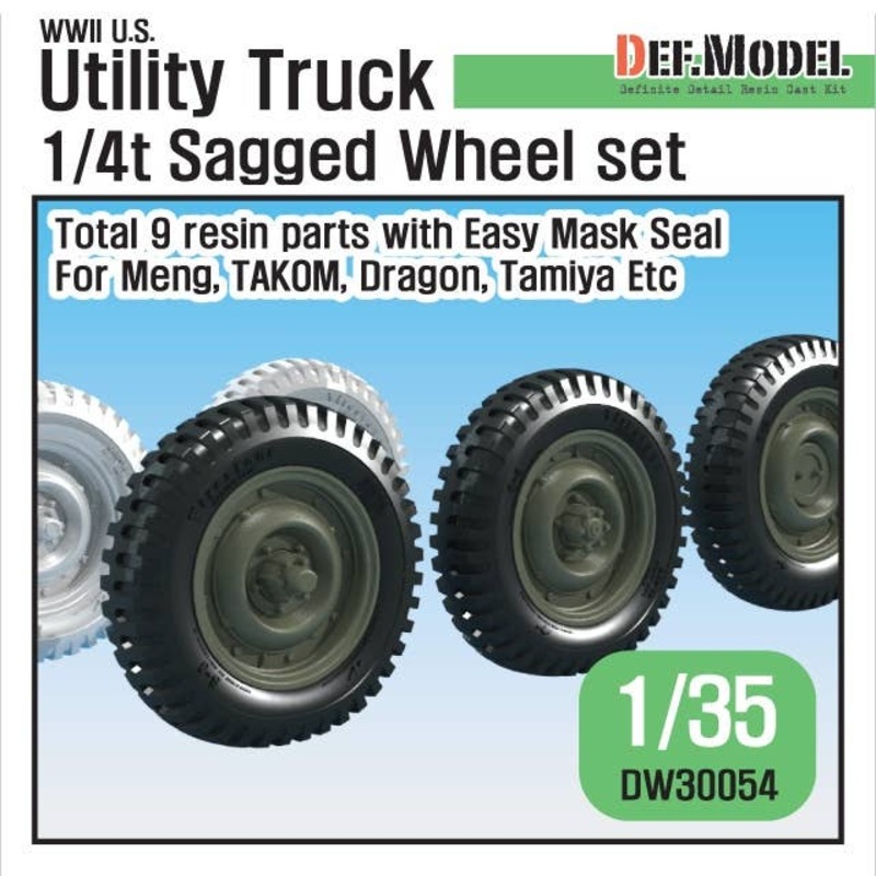 WWII U.S. 1/4 ton Utility Truck Sagged Wheel Set (for Meng/Takom)