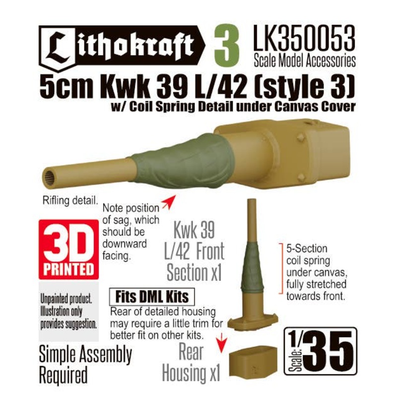 1/35 5cm Kwk 39 L/42 w/ Stretched Canvas & 5-section Coil Spring Detail (Style 3) (for Dragon Model)