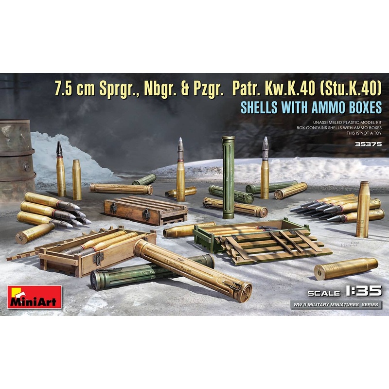 1/35 7.5cm Sprgr, Nbgr, & Pzgr. Patr. Kw.K.40 Ammunition Boxed Cannonball