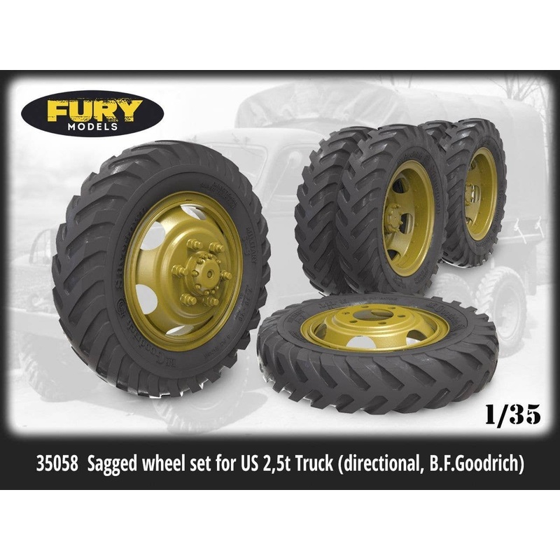 1/35 WW.II US Army 2.5 ton 6 x 6 Self-weight Deformed Wheel Set for Military Cargo Trucks Rotation Designated Tire Specifications (B.F / Goodrich)