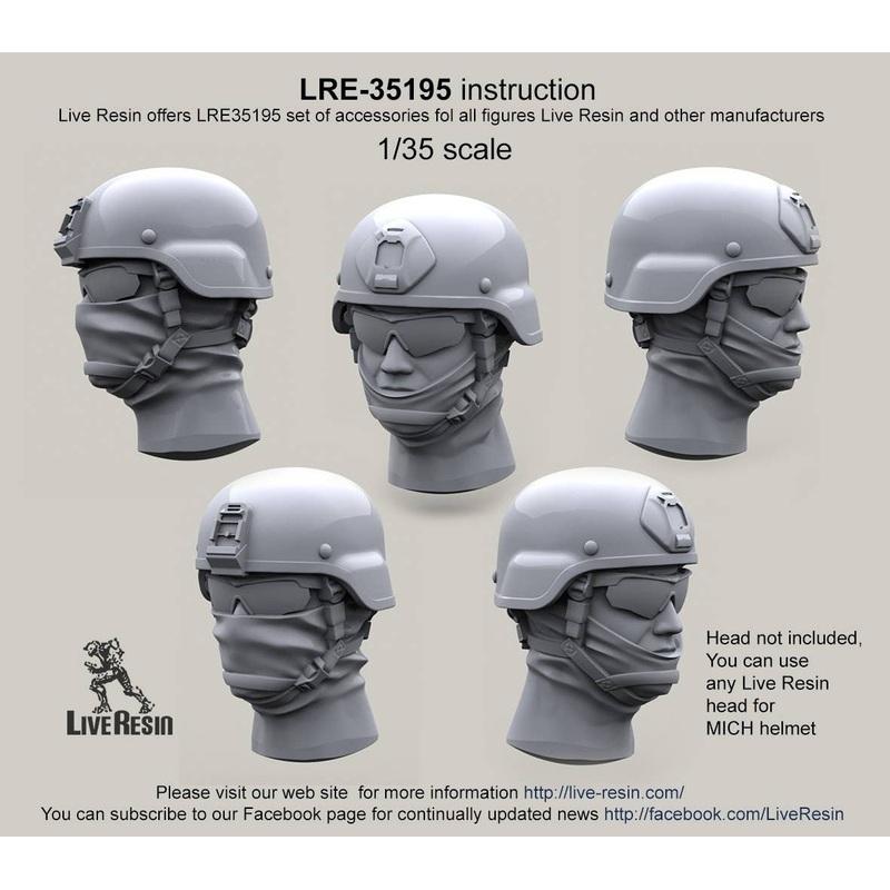 1/35 Uncovered Mich Helmet w/Norotos one hole shroud & Milspec MICH plate
