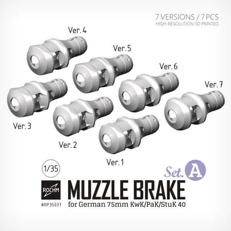 1/35 WW.II Germany 75mmKwK / PaK / StuK40 Muzzle Brake A Set (7 Versions Included)