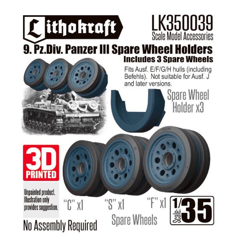 1/35 9 PzDiv Pz III Spare Wheel Holders w/ 3 Spare Wheels