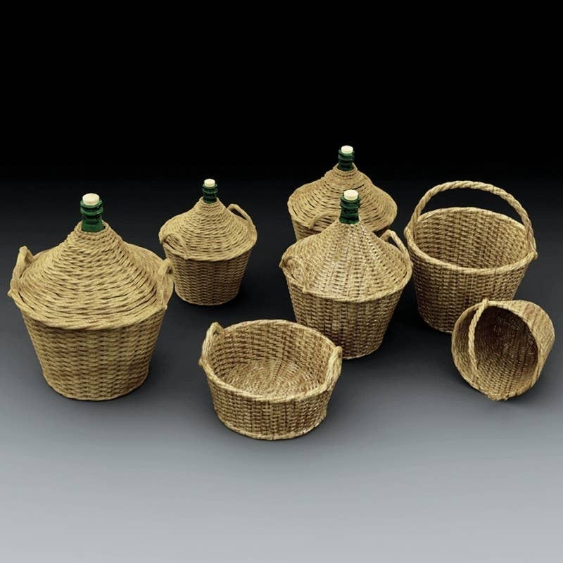 1/35 Thin Neck Glass Bottle in a Basket Knitted With a Straw