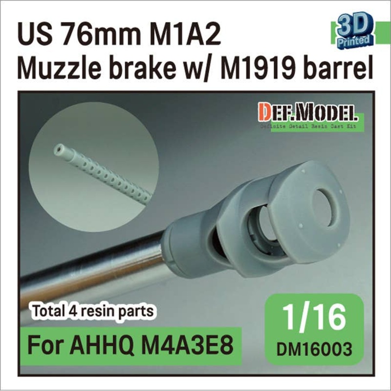 1/16 US 76mm M1A2 gun Muzzle brake w/ M1919 barrel(2pc) (for AHHQ M4A3E8 kit)