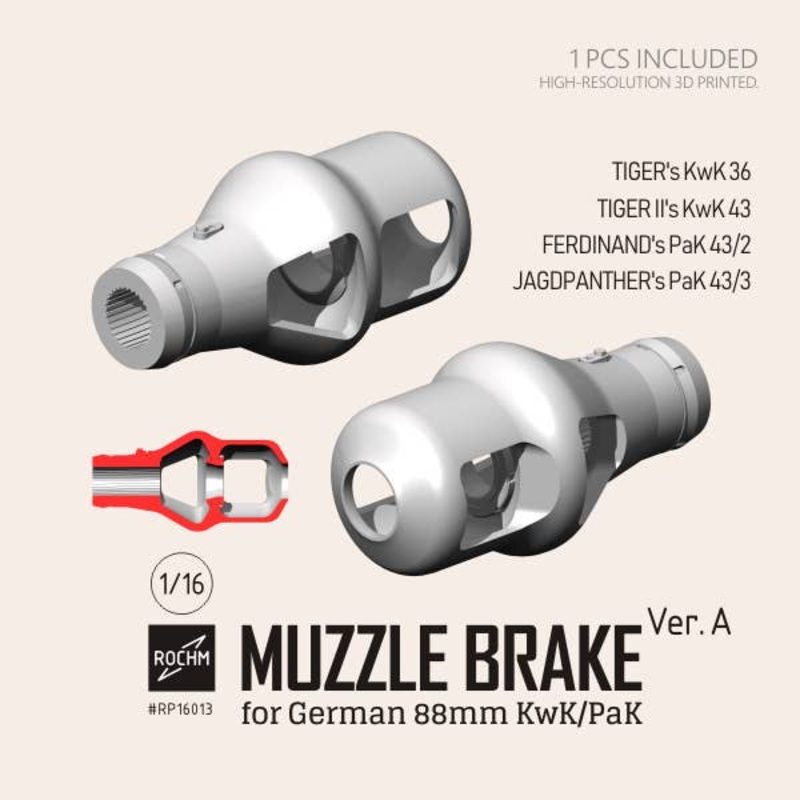1/16 WW.II German 88mm Antitank Gun Muzzle Brake Ver.A for KwK / PaK