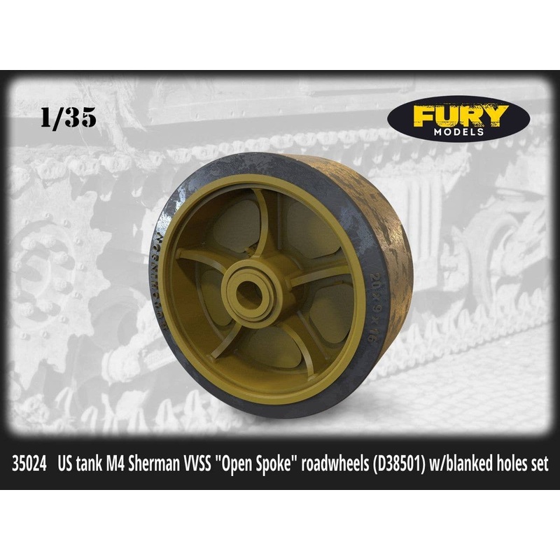 1/35 US Tank M4 Sherman VVSS Open Spoke Roadwheels (D38501) w/Blanked Holes Set