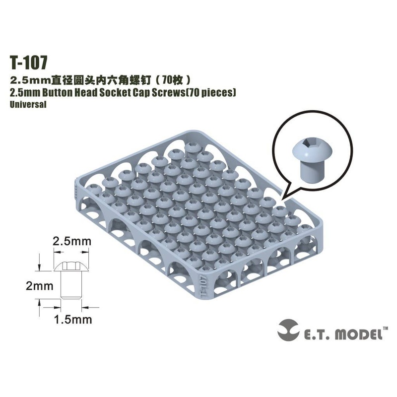 General Purpose 2.5mm Diameter Hex Socket Button Bolt (70pcs)