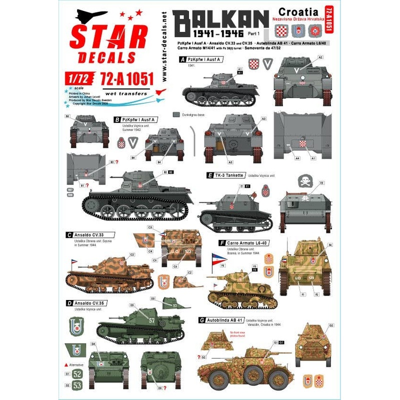 1/72 Balkan WW2 #1 Croatia in WW2 Ustache/Ustacha Tanks
