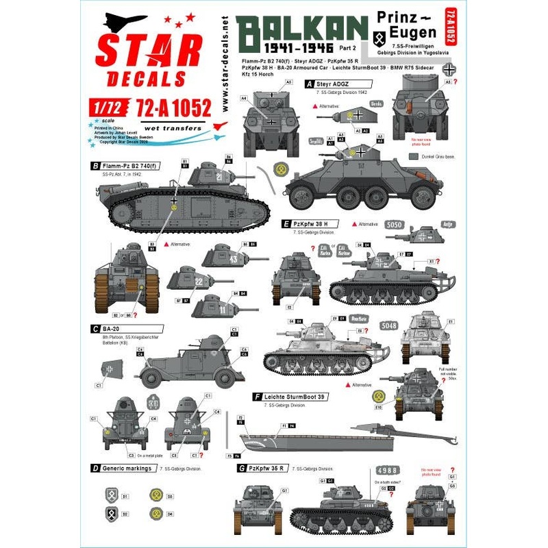 1/72 Balkan WW2 #2 7 SS-Gebirgs Division Prinz-Eugen in Yugoslavia Tanks, AFVs and Boats