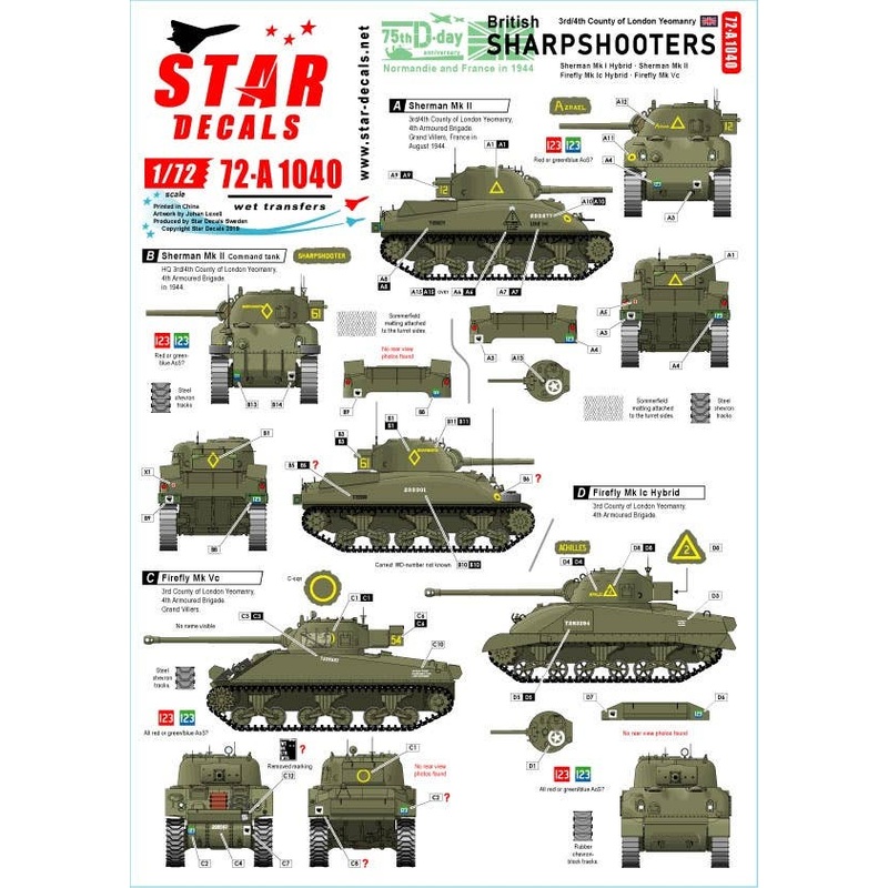 1/72 British Sharpshooters 75th D-Day Special Sherman Tanks of 3rd/4th County of London Yeomanry