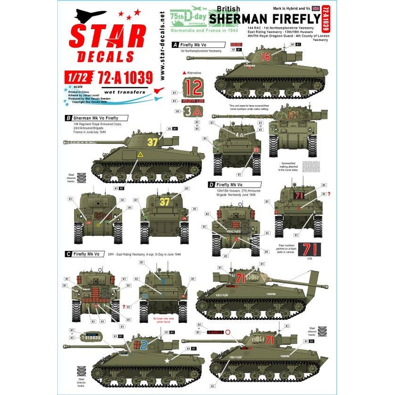 1/72 British Sherman Firefly. 75th D-Day Special. Mk Ic and Mk Vc Firefly.