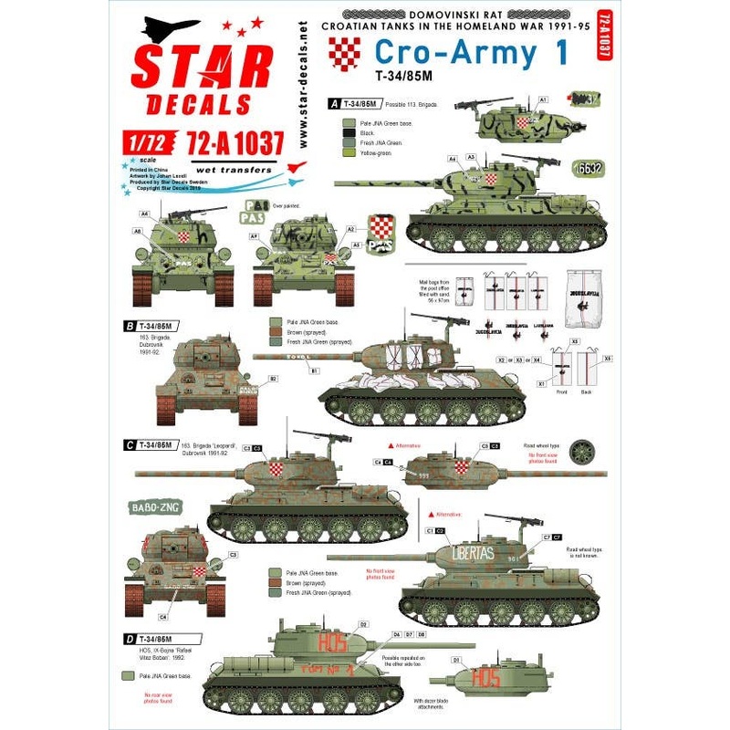 1/72 CRO-ARMY #1 Domovinski Rat Homeland War 1991-95 T-34/85 Tanks