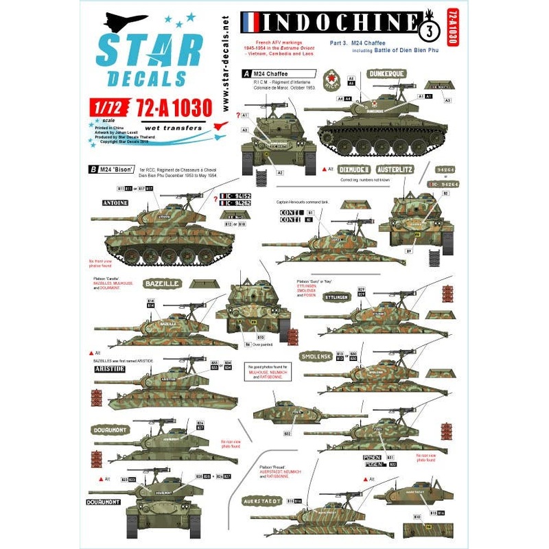 1/72 Indochine #3 M24 Chaffee/Bison decals
